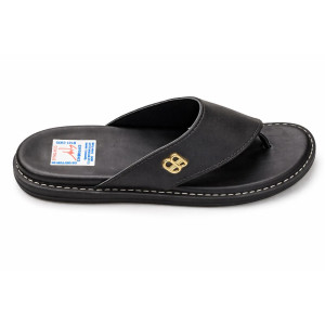 Classic Black Open Toe Slide Sandals with Decorative Metal Accent